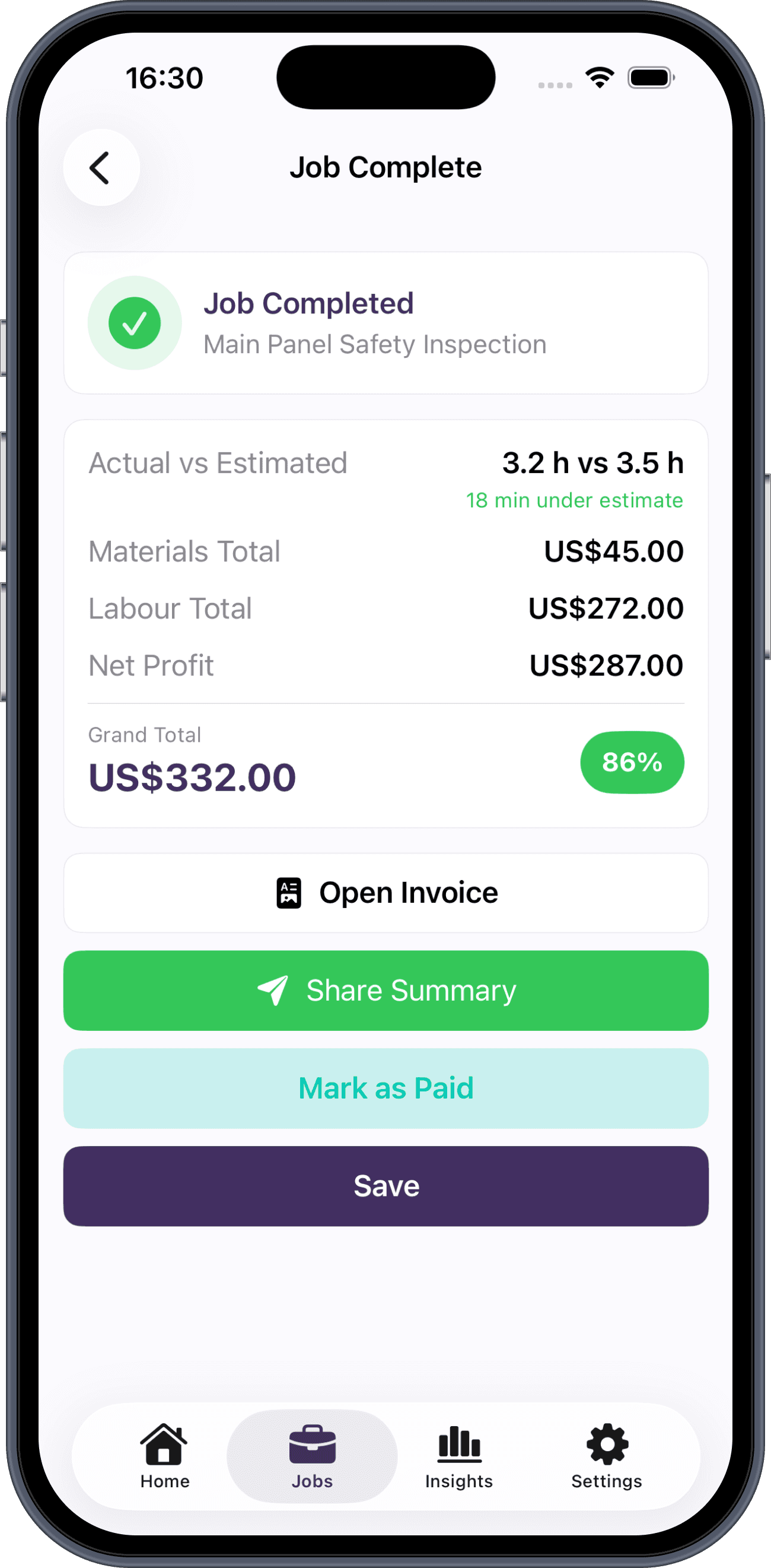 Workmate completed job view