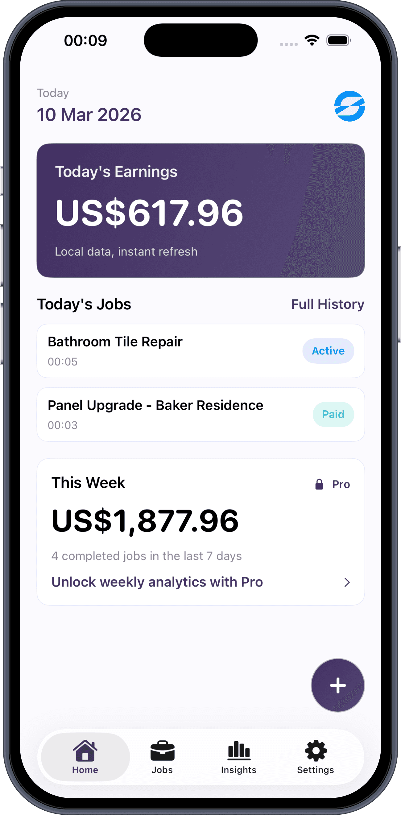 Workmate home dashboard view